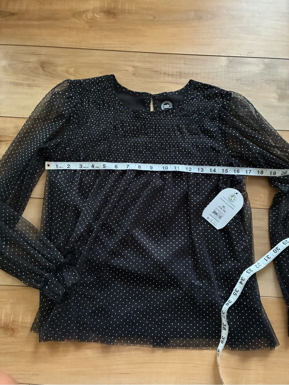 wonder nation Black Long Sleeve Mesh Top with silver shimmer Detail